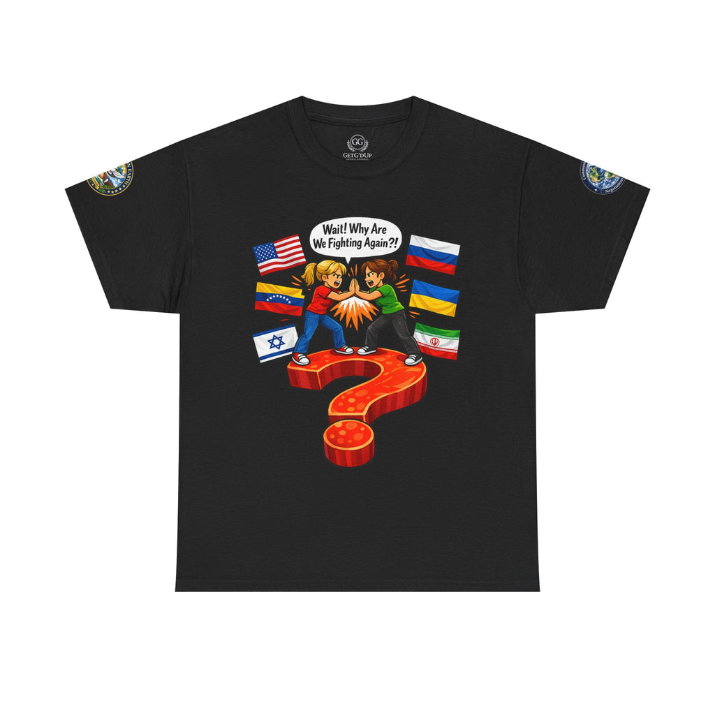 Global Conflict Question Mark Tee | diplomatic negotiations, flags artwork