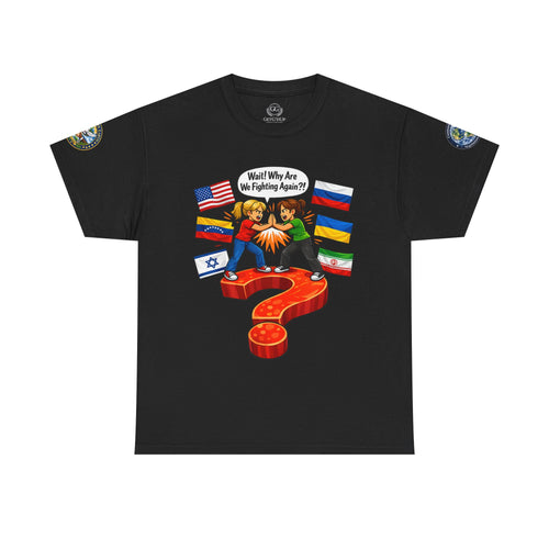 Global Conflict Question Mark Tee | diplomatic negotiations, flags artwork