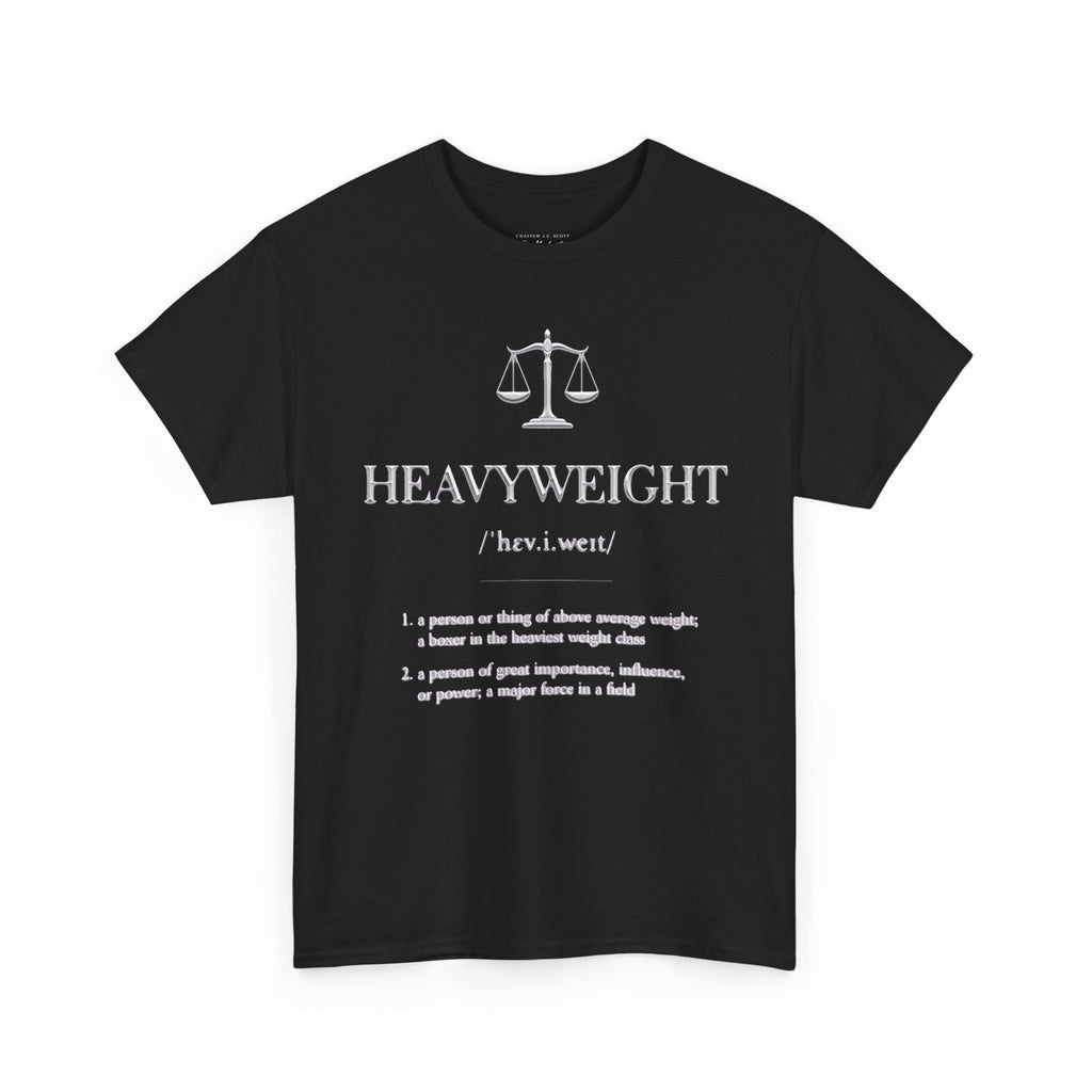 Scales of Justice 'Heavweight' Tee — Gold Legal Scales Graphic T-Shirt