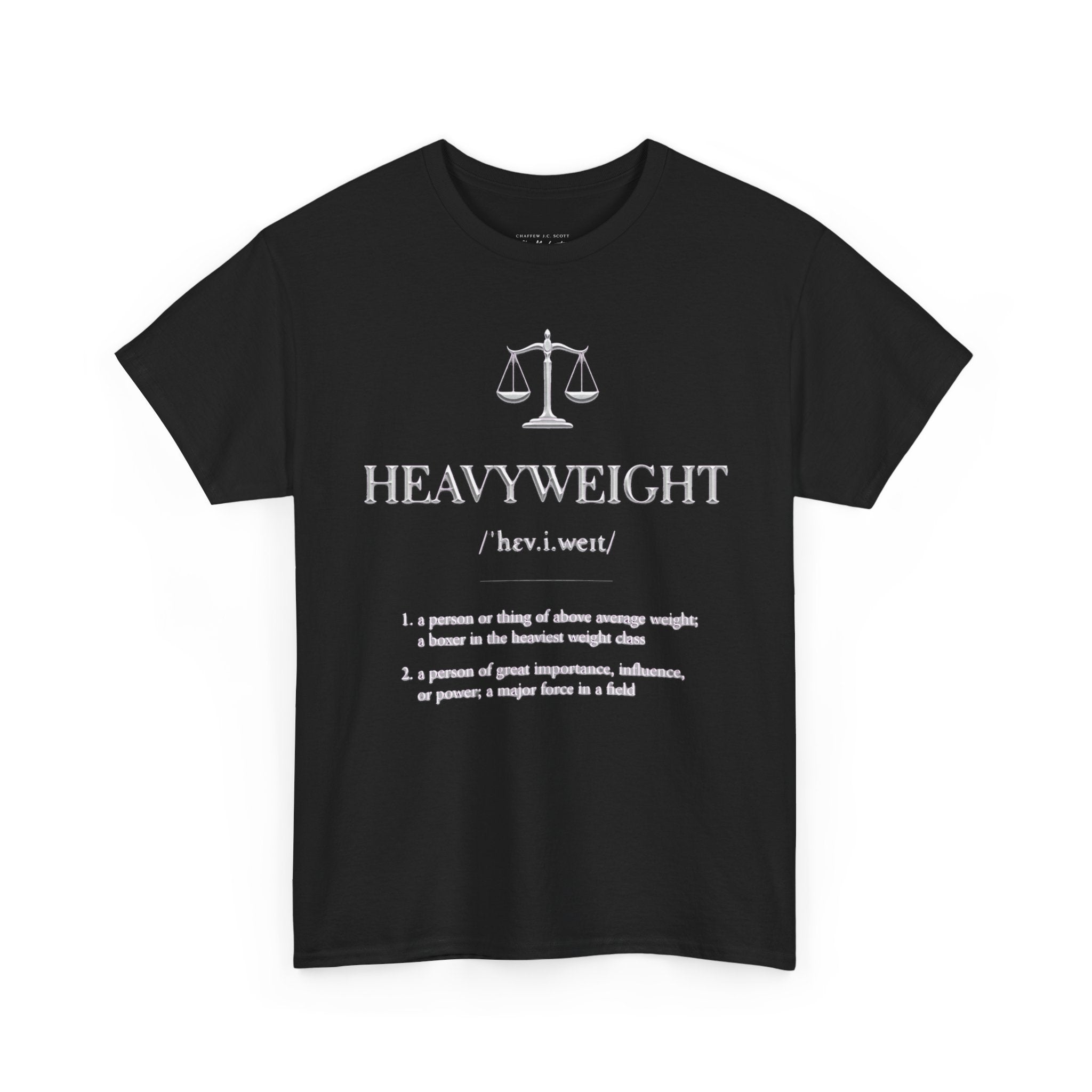 Scales of Justice 'Heavweight' Tee — Gold Legal Scales Graphic T-Shirt