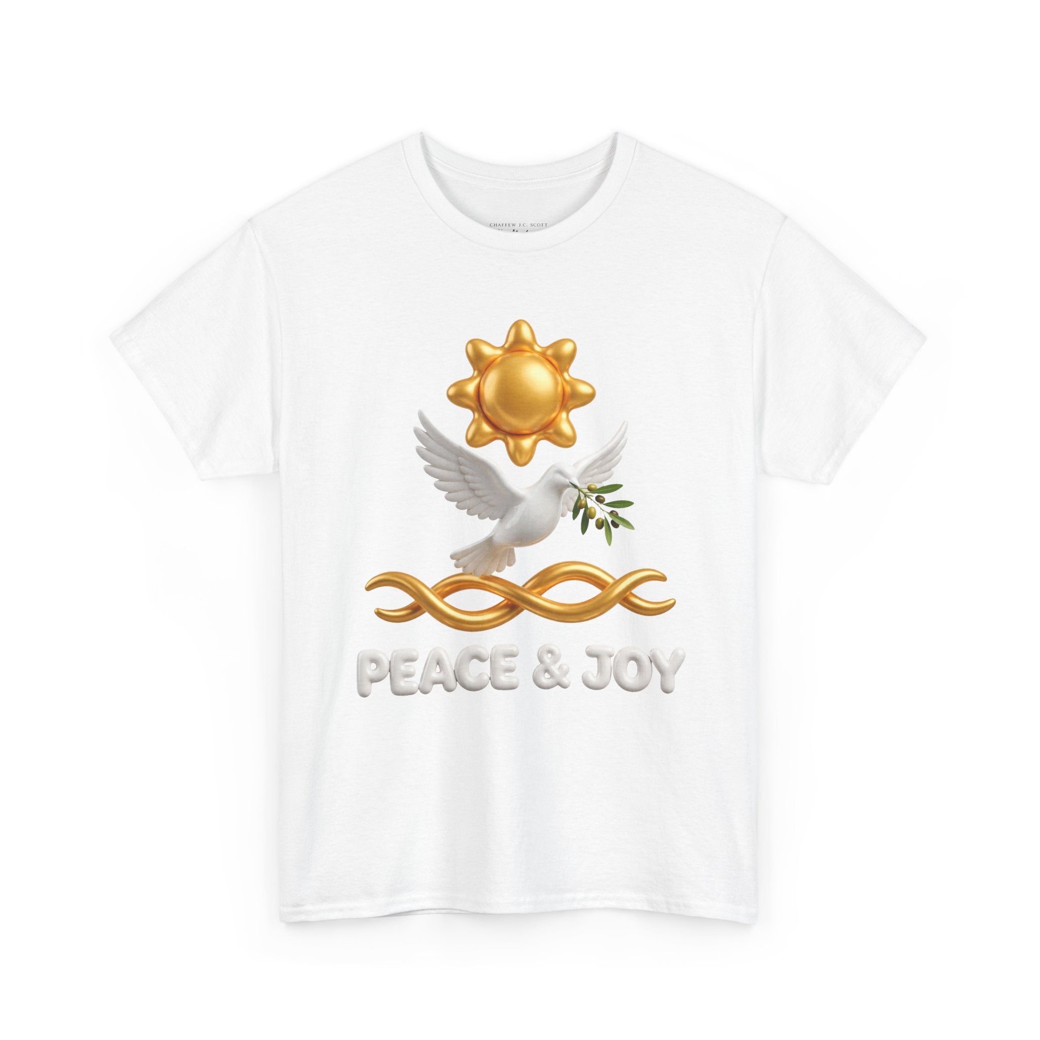 Peace & Joy T-Shirt — Dove with Olive Branch & Sun Graphic