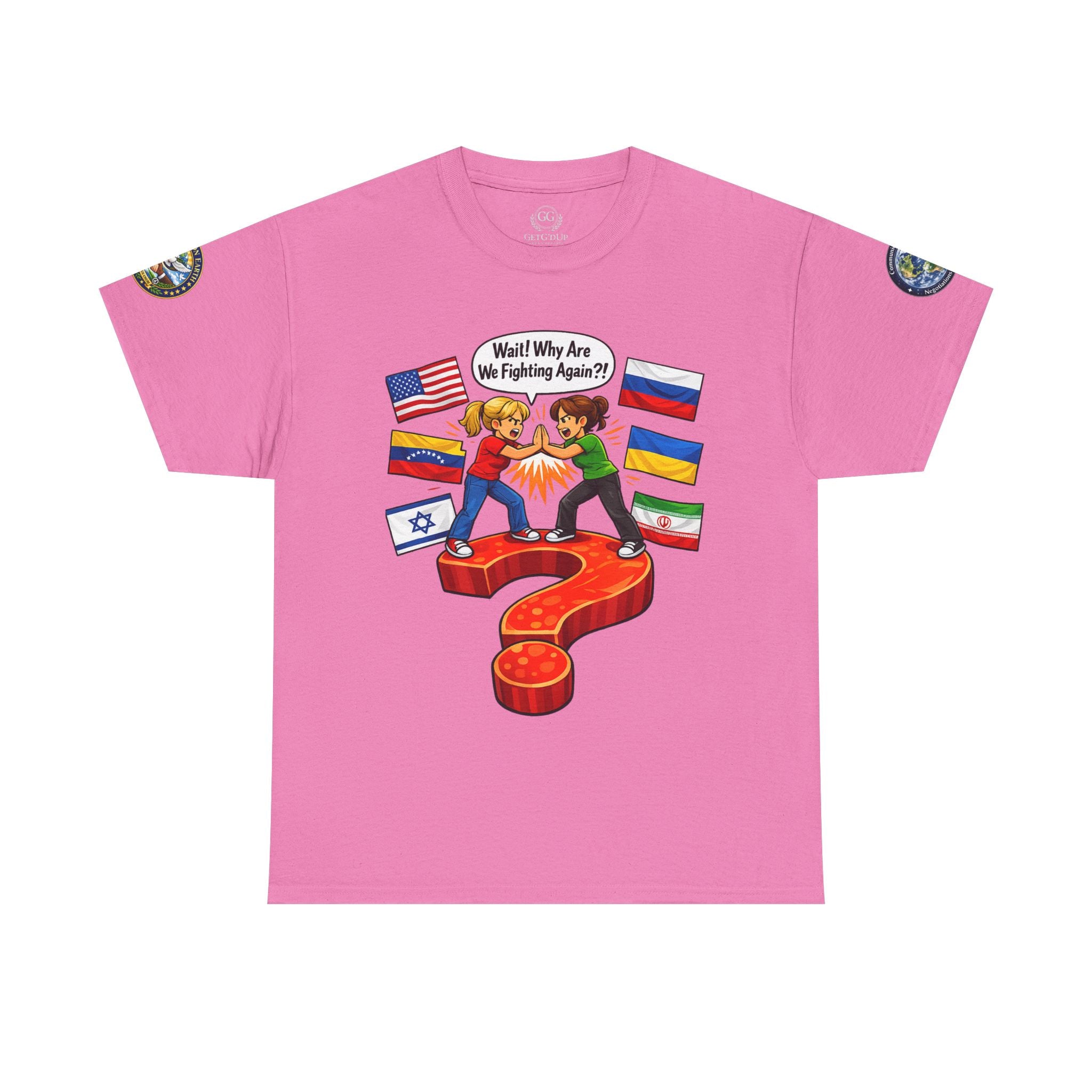 Global Conflict Question Mark Tee | diplomatic negotiations, flags artwork