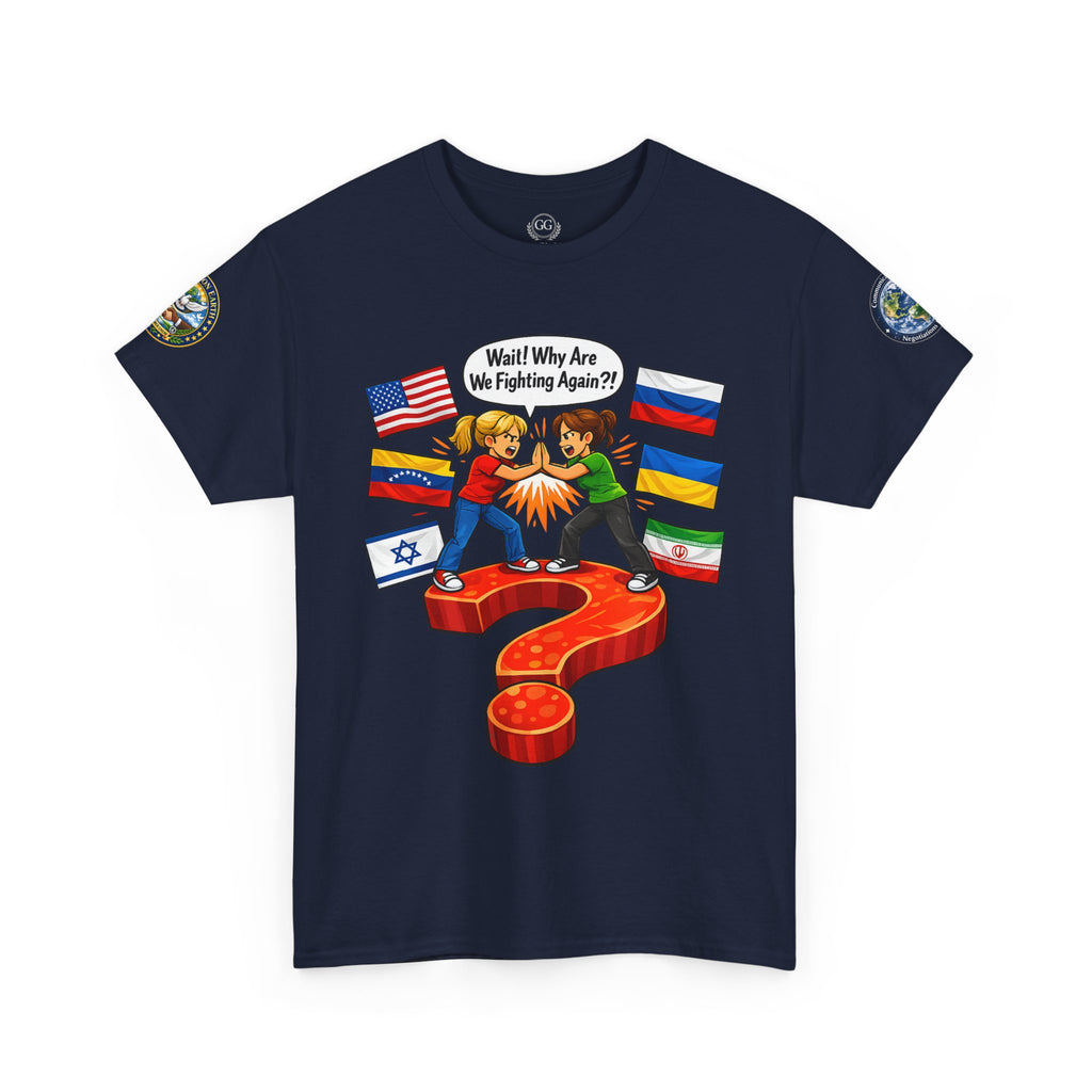 Global Conflict Question Mark Tee | diplomatic negotiations, flags artwork
