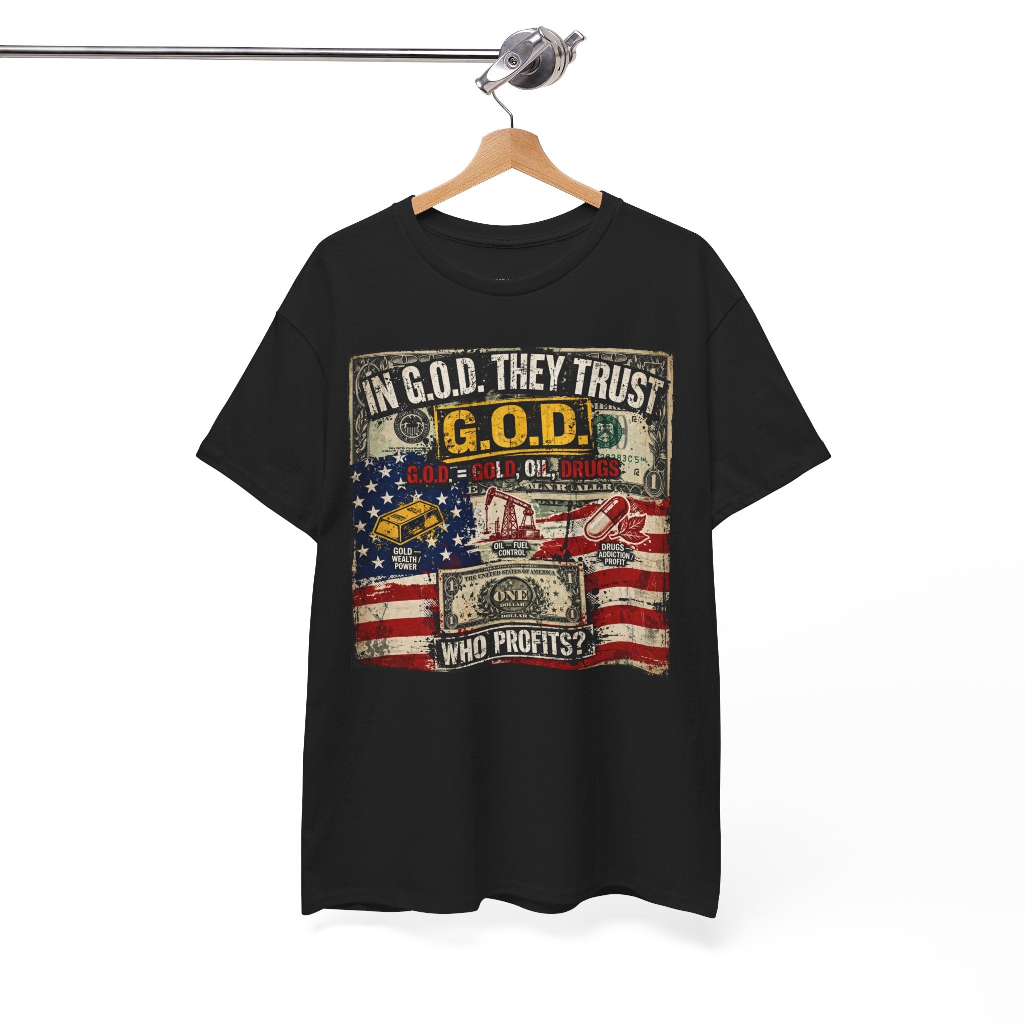 Political Graphic Tee — "In G.O.D. They Trust" American Flag Money Design