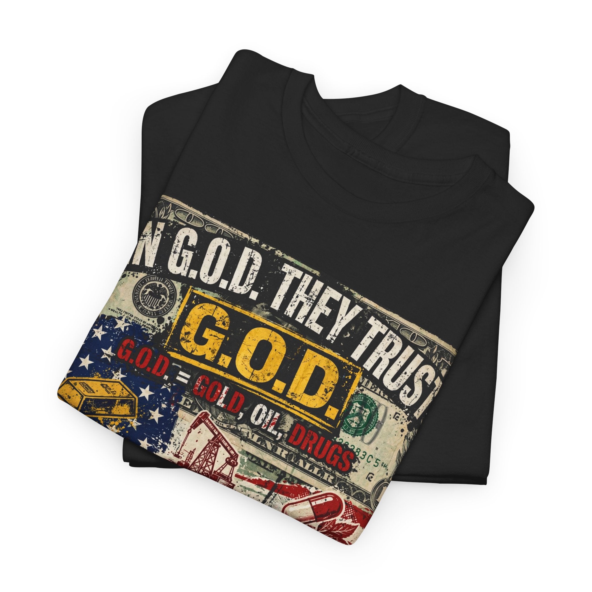 Political Graphic Tee — "In G.O.D. They Trust" American Flag Money Design