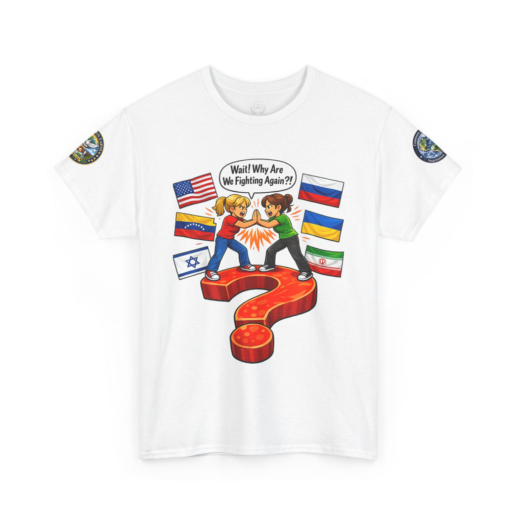 Global Conflict Question Mark Tee | diplomatic negotiations, flags artwork