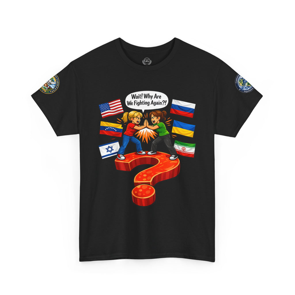 Global Conflict Question Mark Tee | diplomatic negotiations, flags artwork