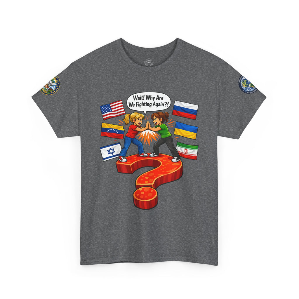 Global Conflict Question Mark Tee | diplomatic negotiations, flags artwork