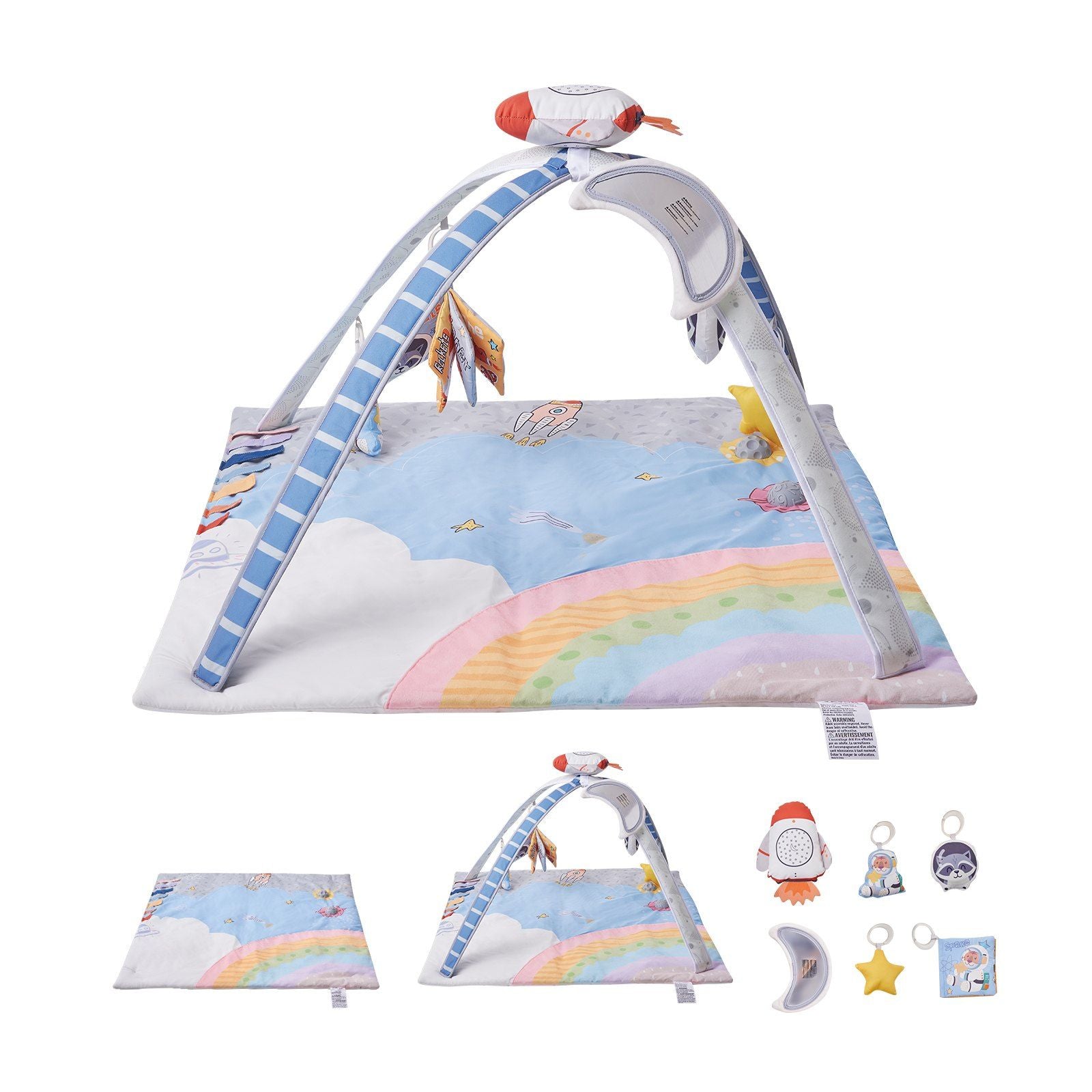 Baby Play Gym Mat Tummy Time Activity Mat with 6 Sensory Toys 35.0" x 35.0"